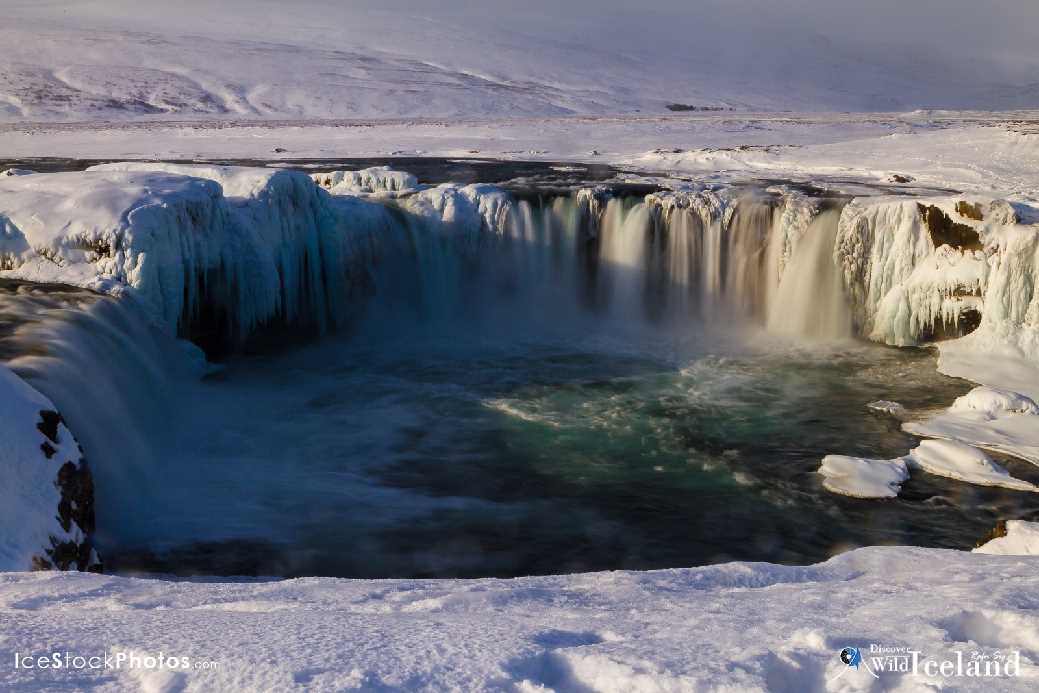 The Goðafoss is one of the most spectacular waterfalls in Iceland. It is located in the Bárðardalur district of North-Central Iceland at the beginning of the Sprengisandur highland road. The water of the river Skjálfandafljót falls from a height of 12 meters over a width of 30 meters